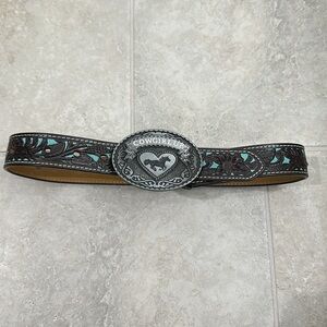 Ariat Floral Overlay Belt with cowgirl buckle